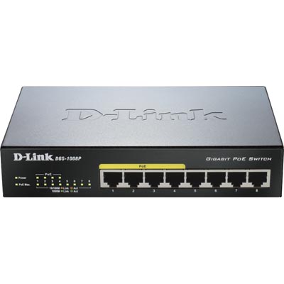 D-Link switch 8x10/100/1000Mbps RJ45, 4xPoE, 52W, bordsmodell, svart D-Link switch 8x10/100/1000Mbps RJ45, 4xPoE, 52W, bordsmodell, svart