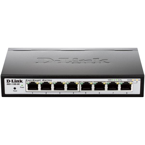 D-Link EasySmart nätverksswitch, 10/100/1000Mbps, 8xRJ45, metall, svart D-Link EasySmart nätverksswitch, 10/100/1000Mbps, 8xRJ45, metall, svart