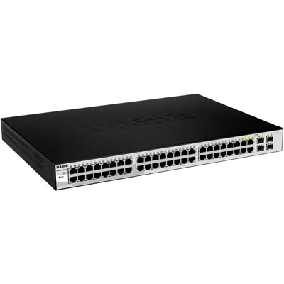 D-Link nätverksswitch, Layer 2, 10/100/1000Mbps, 44xRJ45, 4xSFP, metall, Green Technology, svart/silver D-Link nätverksswitch, Layer 2, 10/100/1000Mbps, 44xRJ45, 4xSFP, metall, Green Technology, svart/silver