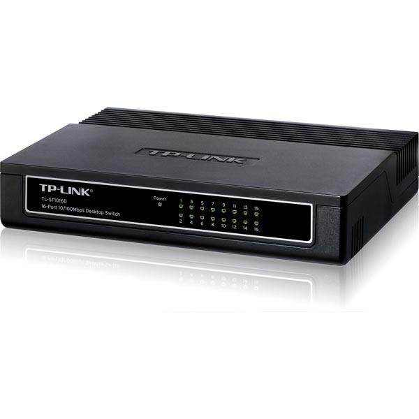 TP-LINK nätverksswitch, 16-ports, 10/100 Mbps, RJ45, Auto MDI/MDIX, fläktlös bordsmodell. TP-LINK nätverksswitch, 16-ports, 10/100 Mbps, RJ45, Auto MDI/MDIX, fläktlös bordsmodell.