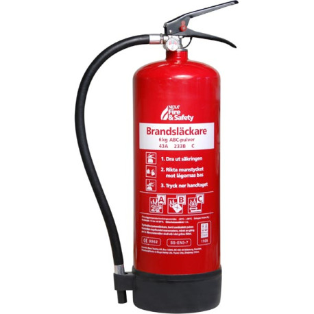 Nexa brandsläckare, 6kg ABC-pulver, väggfäste, röd