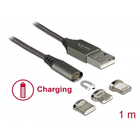 Delock Magnetic USB Charging Cable Set for 8 Pin / Micro USB / USB Typ