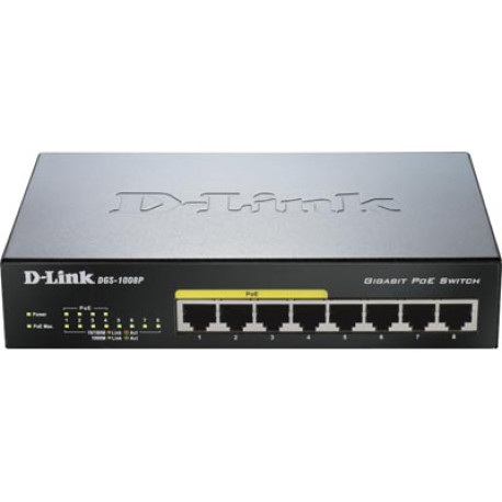 D-Link switch 8x10/100/1000Mbps RJ45, 4xPoE, 52W, bordsmodell, svart