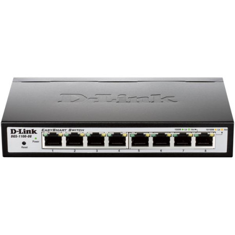 D-Link EasySmart nätverksswitch, 10/100/1000Mbps, 8xRJ45, metall, svart