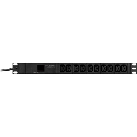 DELTACO Grenuttag med 10xIEC 60320 C13 uttag, 1xIEC 60320 C14 anslutning, amperemeter, 19
