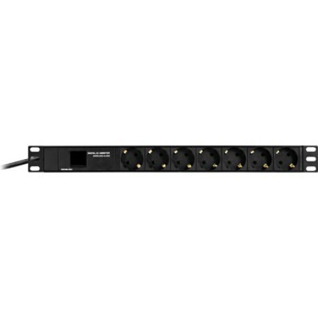 DELTACO Grenuttag med 7xCEE 7/4 uttag, 1xIEC 60320 C14 anslutning, amperemeter, 19