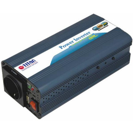 TITAN transformator 12V DC till 230V AC, USB, banankontakt, modifierad sinuskurva, 300W