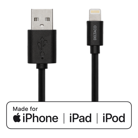 DELTACO USB Typ A - Lightning kabel , 1m, svart