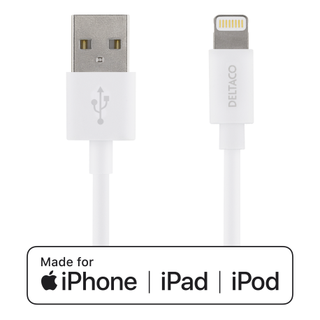 DELTACO USB Typ A - Lightning kabel, 1m, vit