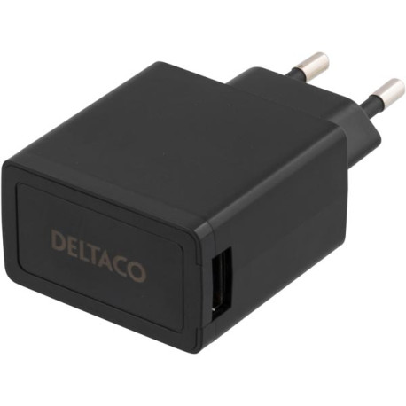 DELTACO Väggladdare 230V till 5V USB, 2,1A, 1x USB-port, svart