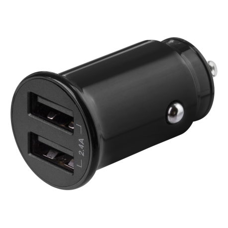 DELTACO 12/24 V USB Car Charger, Dual USB-A Ports, 2.4 A, 12 W, Answer