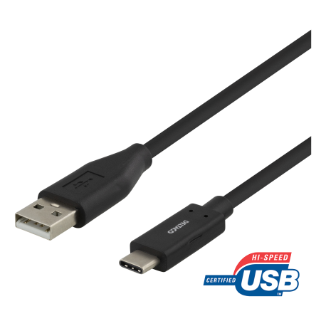 DELTACO USB-A till USB-C kabel, 1m, svart