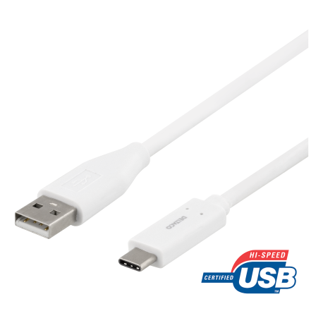 DELTACO USB-A till USB-C kabel, 1m, vit