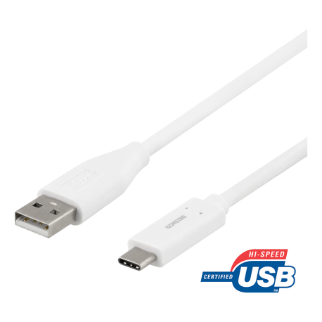 DELTACO USB-A to USB-C cable, 1m, white