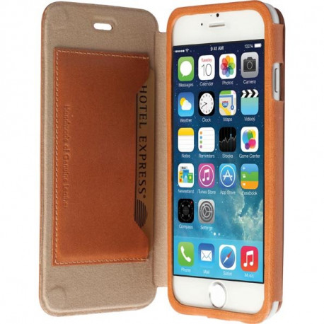 Krusell Kiruna FlipCase - fodral i äkta läder för iPhone 6 med fack för kreditkort, magnetlås - ljusbrun