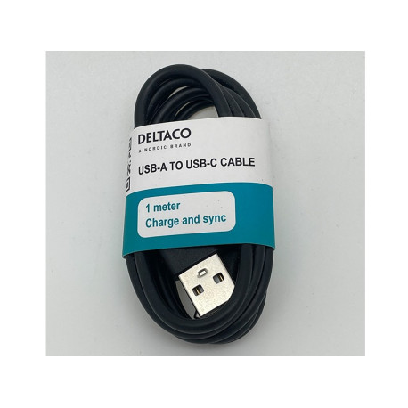 DELTACO USB-A till USB-C kabel, 1m, svart