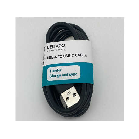 DELTACO USB-A to USB-C cable, 1m, black