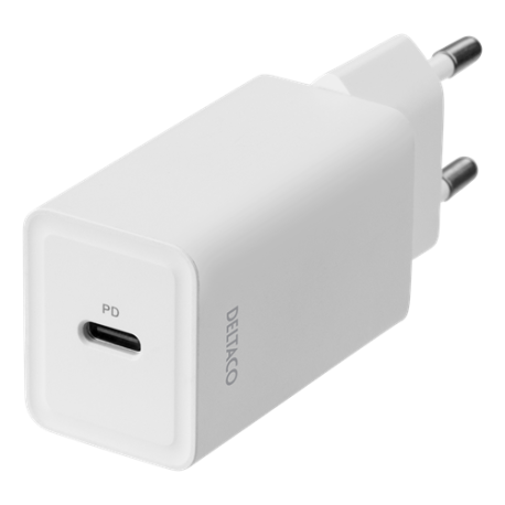 USB-C väggladdare med PD, 5 V/3 A, 18 W, vit