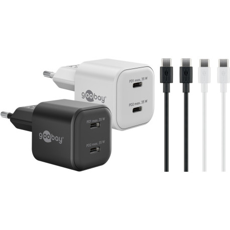 Dubbel USB-C laddare, 2x35W inkl 2st USB-C kablar