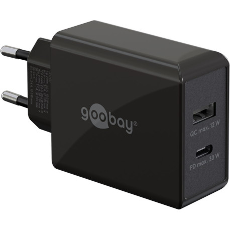 Väggladdare USB-C/USB-A PD Dual Fast Charger (30 W) black