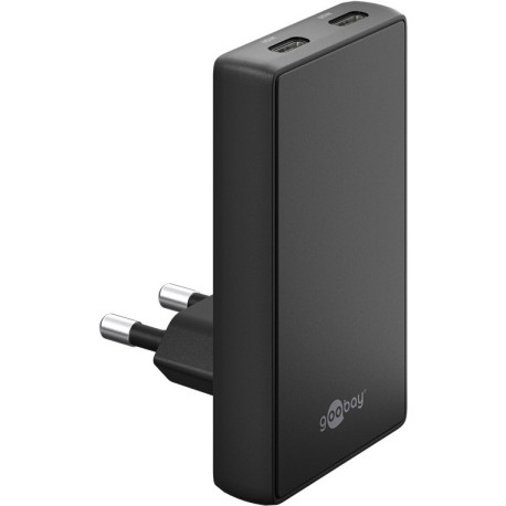 Vinklad 65W USB-C laddare med 2st uttag, svart