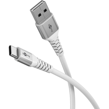 USB-C till USB-A supermjuk textilkabel med metallkontakter, 0,5 m, vit