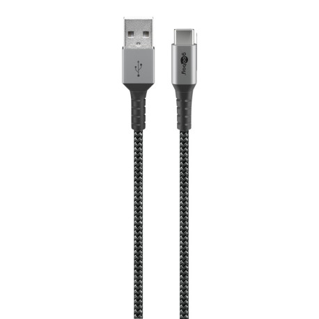 USB-C till USB-A textilkabel med metallkontakter (rymdgrå/silver), 2 m