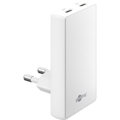Vinklad 65W USB-C laddare med 2st uttag, vit