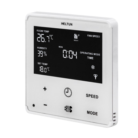 Fan Coil Thermostat, White glass, White frame