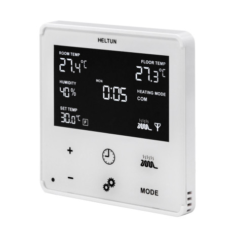 Heating Thermostat, White glass, White frame