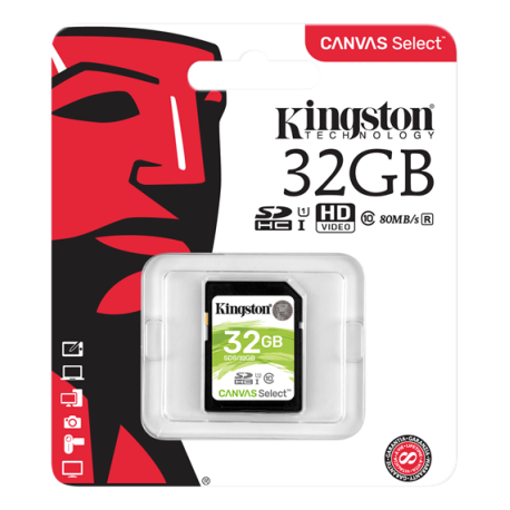 Kingston Canvas Select SDHC-kort, 32GB, UHS-I Klass 10, svart