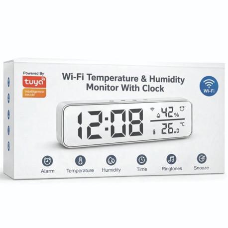 Wi-Fi sensor för temperatur och luftfuktighet med klocka