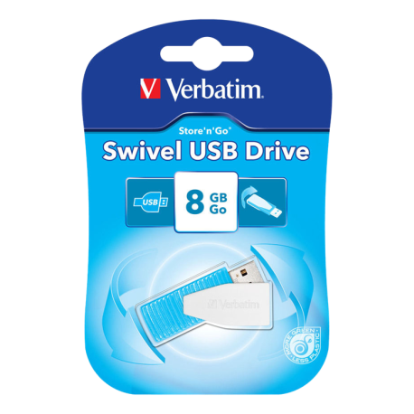 VERBATIM STORE N GO SWIVEL USB DRIVE 8GB CARIBBEAN BLUE