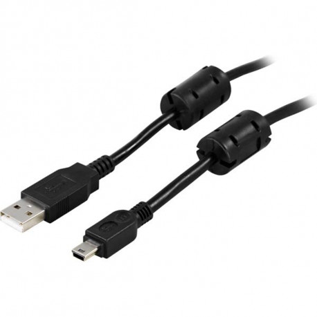 DELTACO USB 2.0 kabel Typ A Hane - Typ Mini B Hane, ferritkärnor, 1m, svart