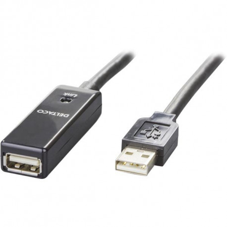 DELTACO PRIME USB 2.0 förlängningskabel, aktiv, Typ A hane - Typ A hona, 20m, svart