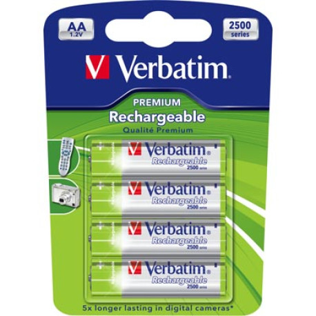 Verbatim laddningsbara batterier, AA(LR06), Ni-MH, 2500mAh, 1,2V, 4-pack