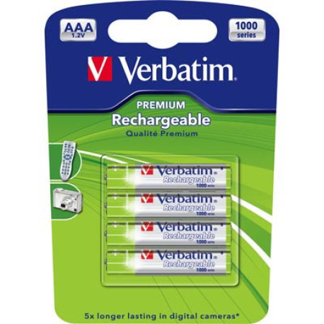 Verbatim laddningsbara batterier, AAA(LR03), Ni-MH, 1000mAh, 1,2V, 4-pack