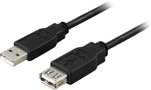 DELTACO USB 2.0 kabel Typ A hane - Typ A hona 0,5m, svart