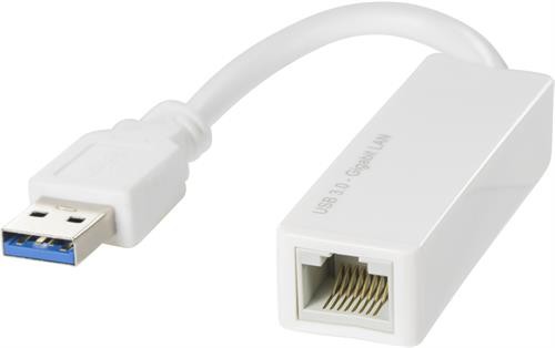 DELTACO USB 3.0 network adapter, gigabit, 1xRJ45, white