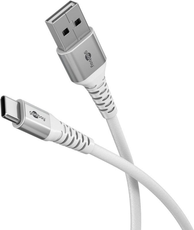 USB-C to USB-A Supersoft Textile Cable with Metal Plugs, 0.5 m, white