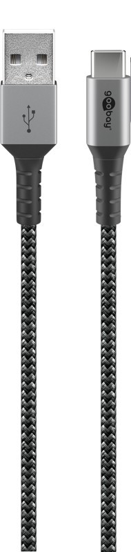 USB-C to USB-A Textile Cable with Metal Plugs (Space Grey/Silver), 1 m
