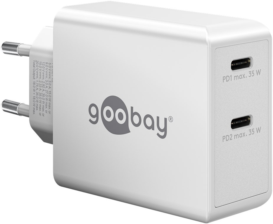 USB-C PD Dual Fast Charger (2x18W) white