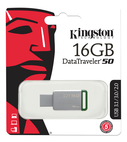 Kingston 16GB USB 3.0 DataTraveler 50, silver/grön Kingston 16GB USB 3.0 DataTraveler 50, silver/grön