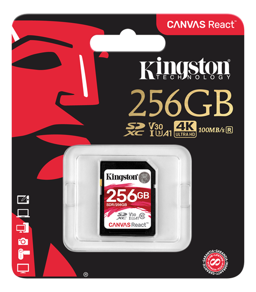 Kingston 256GB SDXC Canvas React 100R/80W CL10 UHS-I U3 V30 A1 Kingston 256GB SDXC Canvas React 100R/80W CL10 UHS-I U3 V30 A1
