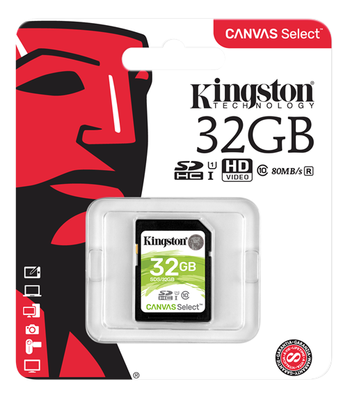 Kingston Canvas Select SDHC-kort, 32GB, UHS-I Klass 10, svart"