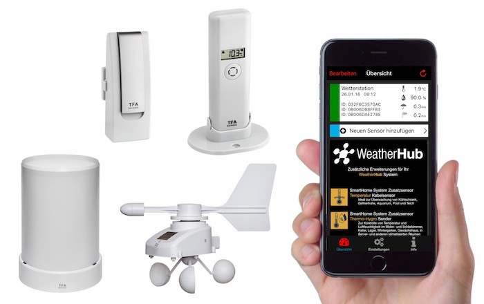 TFA Weatherhub Temperaturvakt - Starter-kit med regnmätare, vindmätare och temperatur / luftfuktighetssensor"