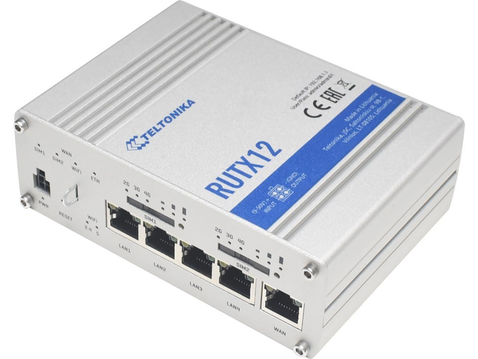 Teltonika RUTX12 DUAL LTE Cat6 router med dubbla SIM-kort, WiFi och BLE"