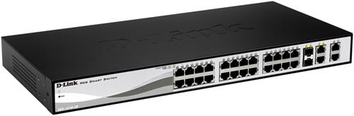 D-Link nätverksswitch, Layer 2, 10/100Mbps, 24xRJ45, 2xRJ45, 2xSFP, metall, Green Technology, svart/silver D-Link nätverksswitch, Layer 2, 10/100Mbps, 24xRJ45, 2xRJ45, 2xSFP, metall, Green Technology, svart/silver